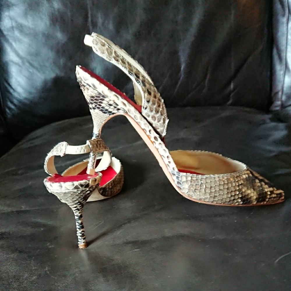 Carolina Herrera Pointy Toe Snake Skin Sling